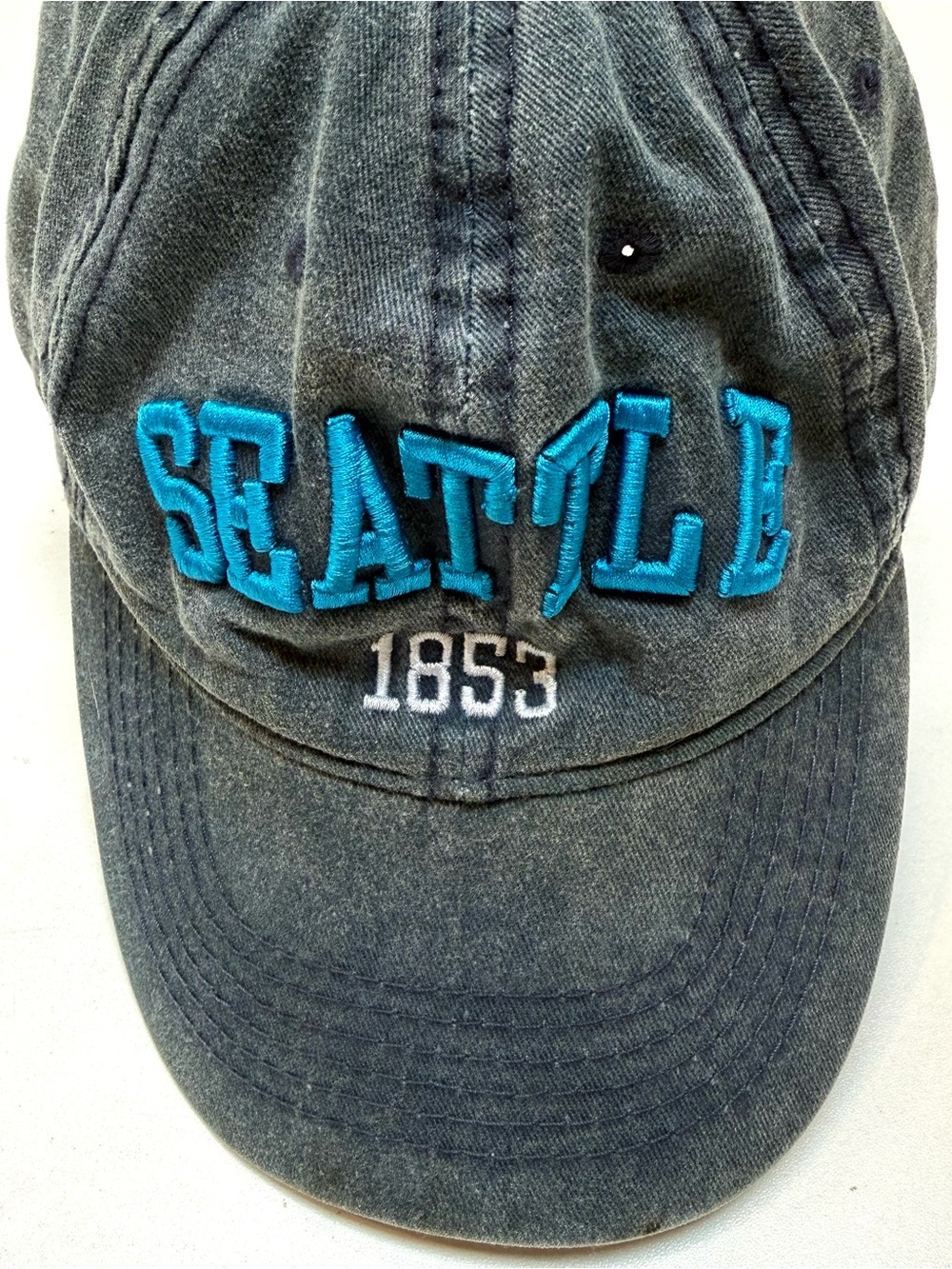 Seattle Embroidered Baseball Cap - Teal on Charcoal